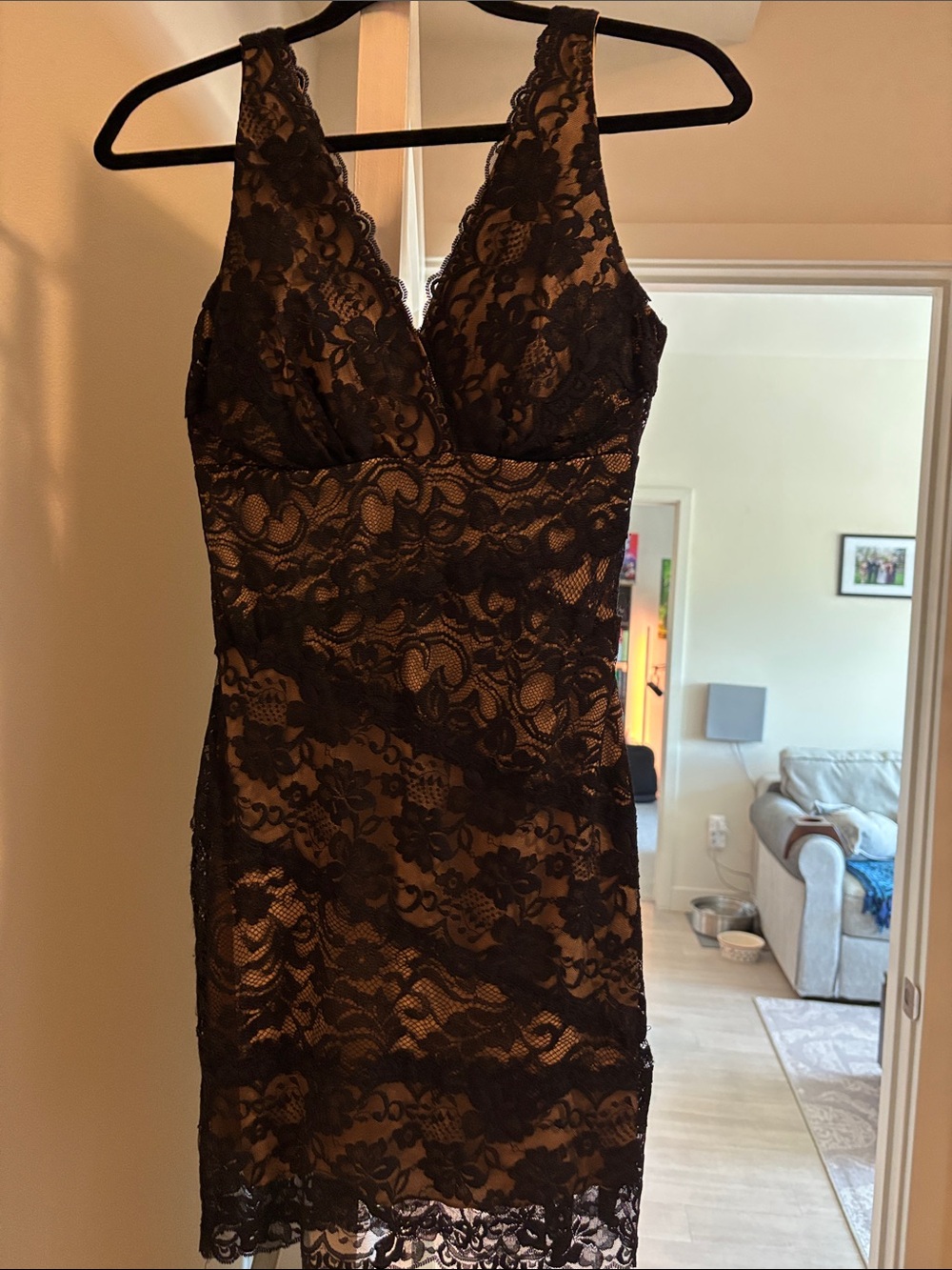 B. Smart Black Lace Overlay Cocktail Dress